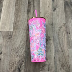 Lilly Pulitzer pink floral coral preppy cold cup water bottle tumbler